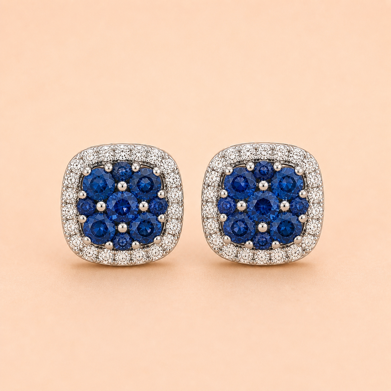 Blue Sapphire Mosaic Stud Earrings Blue Sapphire