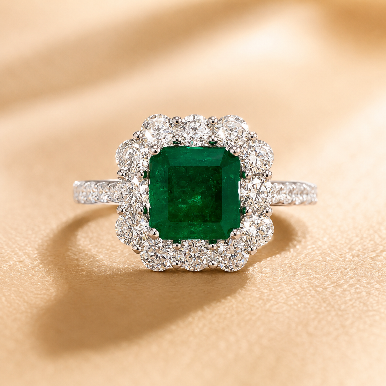 Certified Bold Diamond & Emerald Ring
