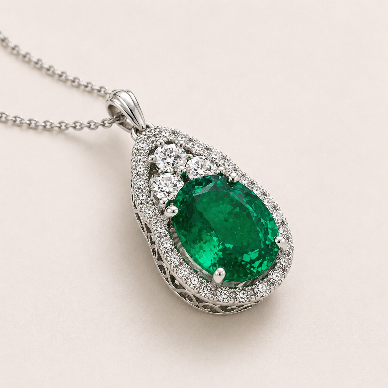 Diamond Crown Emerald Oval Pendant Emerald