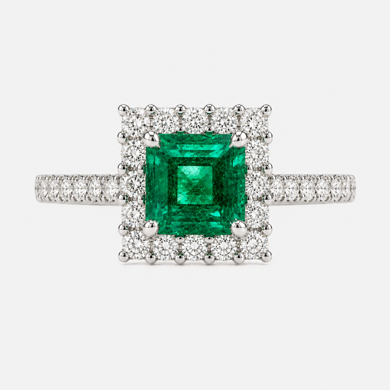 Princess Cut Colombian Emerald & Diamond Ring Emerald