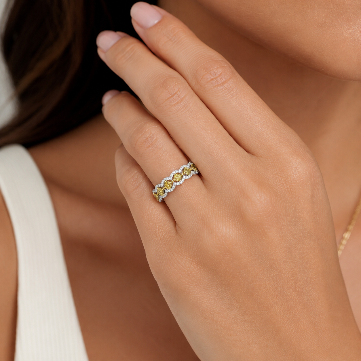 Yellow & White Diamond Scalloped Ring Yellow Diamond