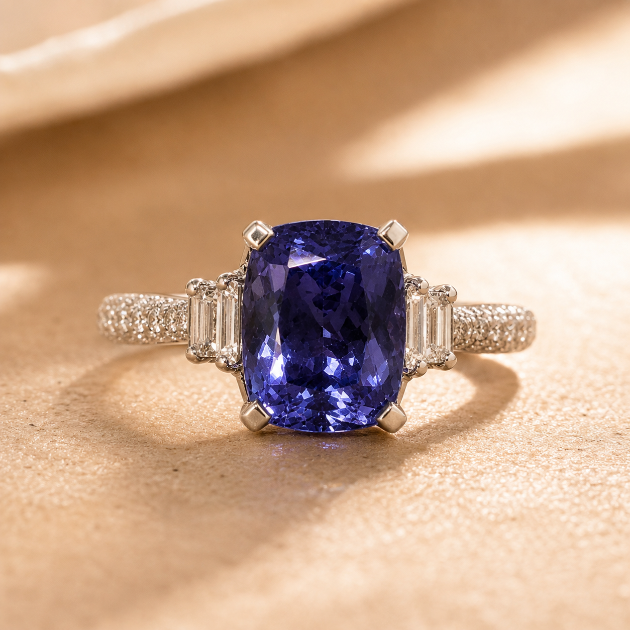 Double Diamond Radiant Tanzanite Ring Tanzanite