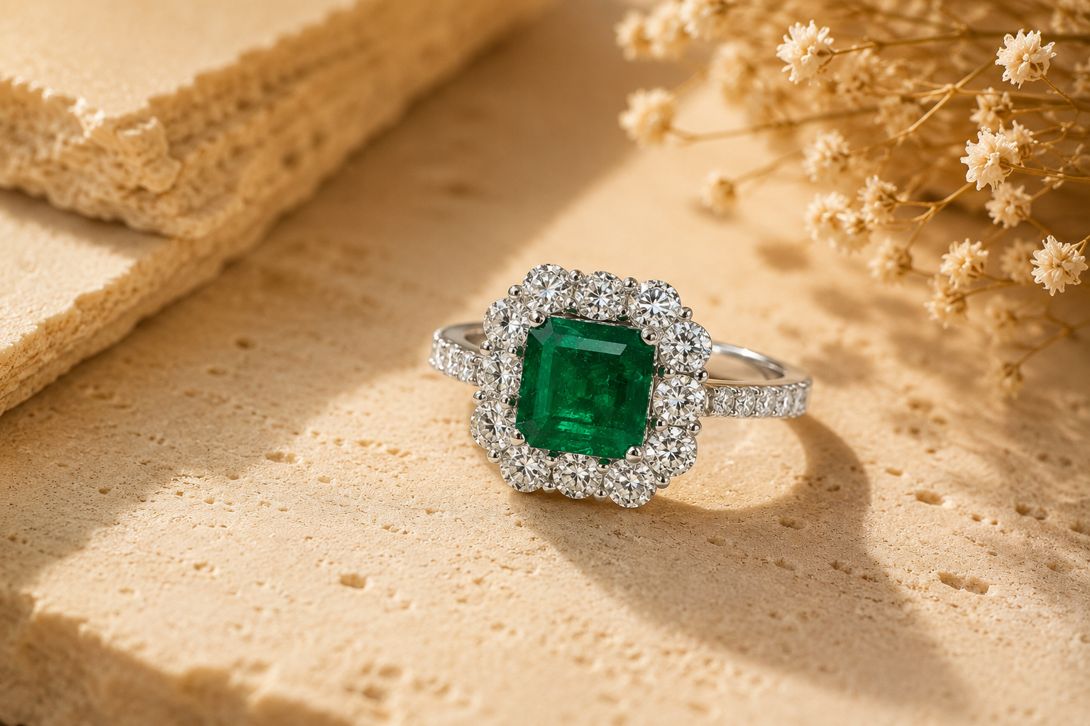 Certified Bold Diamond & Emerald Ring