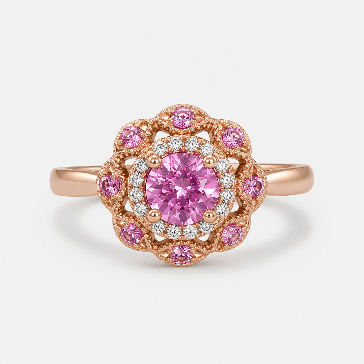 Rose Gold Pink Sapphire Halo Ring Pink Sapphire