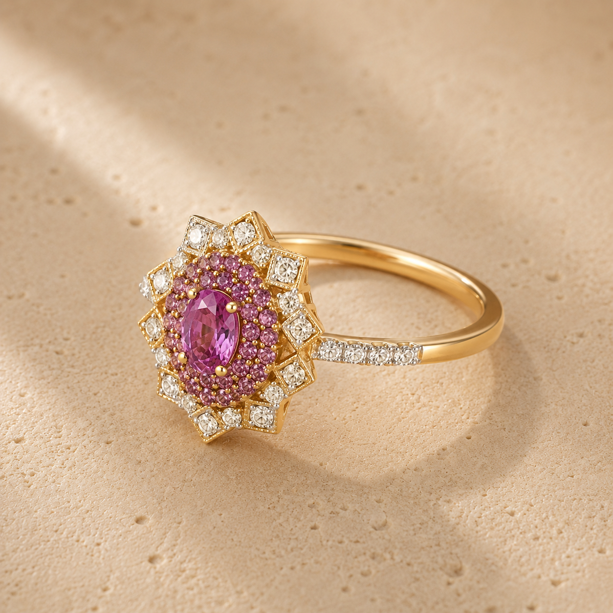 Pink Mirror Sapphire & Diamond Ring Pink Sapphire