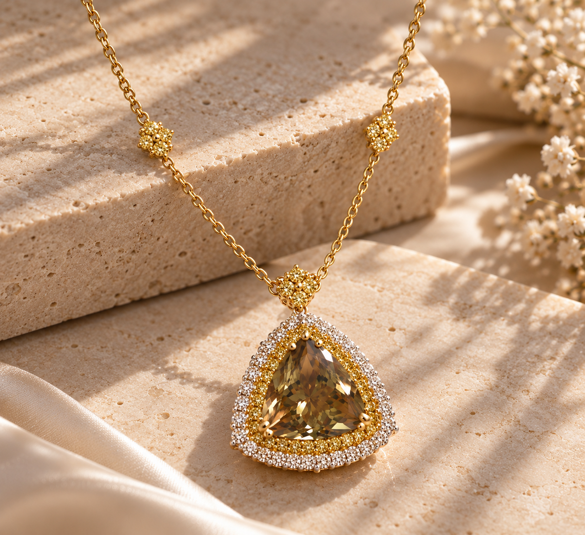 Certified Golden Csarite & Diamond Necklace