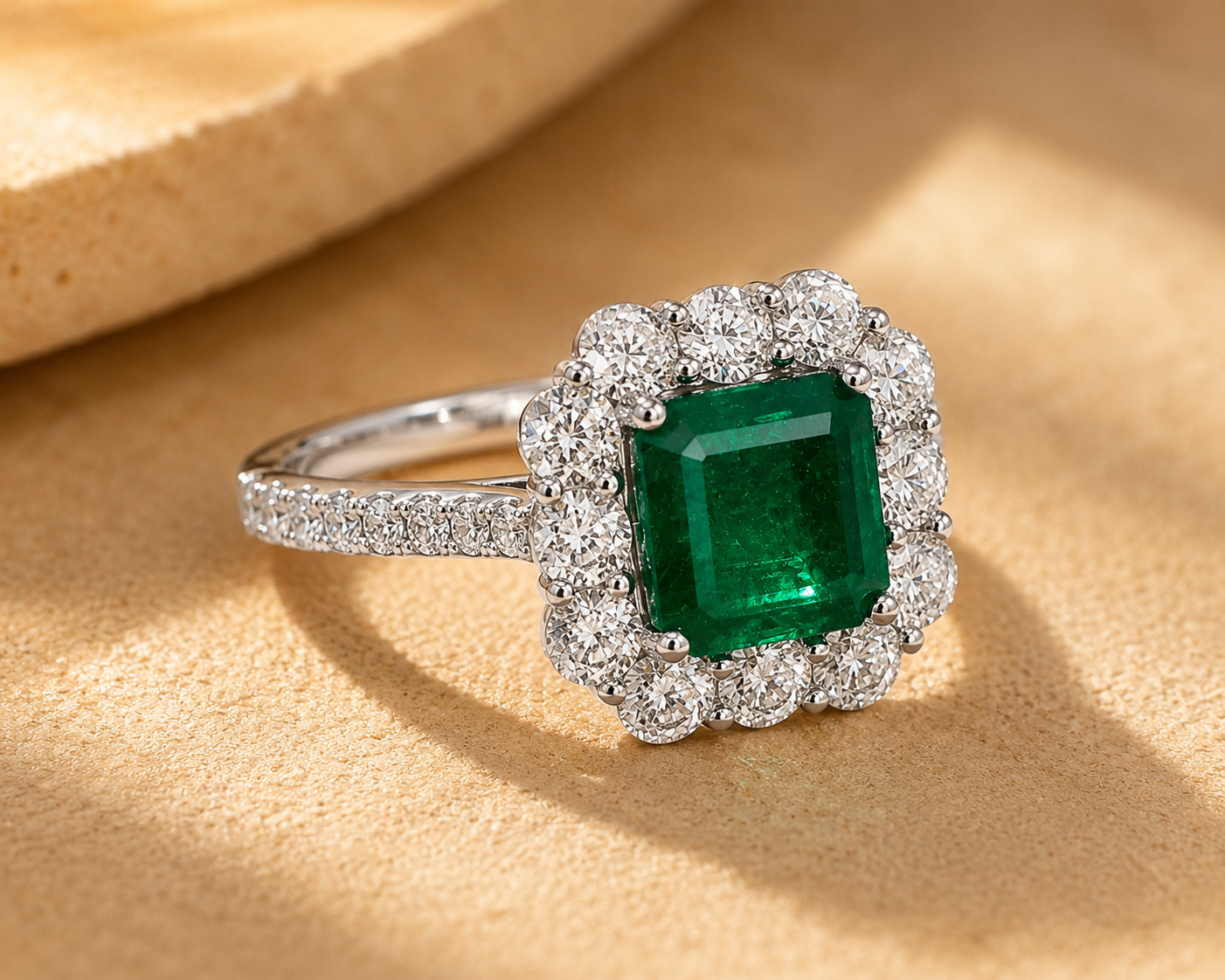 Certified Bold Diamond & Emerald Ring