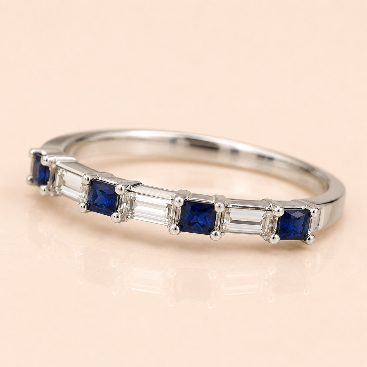 Baguette Diamond and Blue Sapphire Band Blue Sapphire