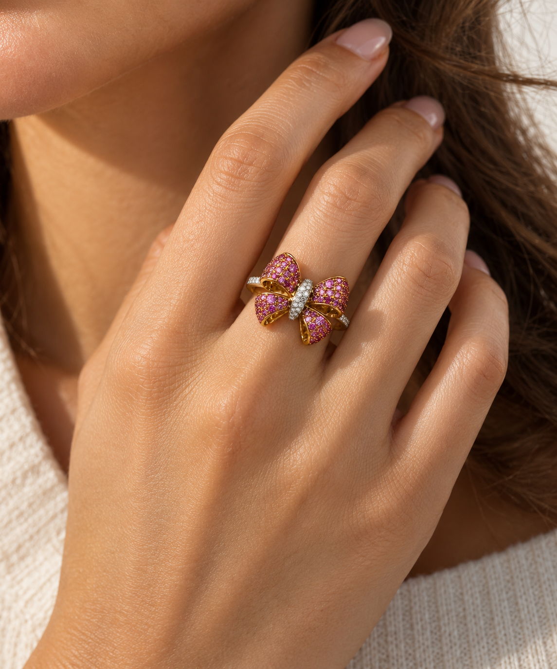 Pink Ribbon Sapphire & Diamond Ring