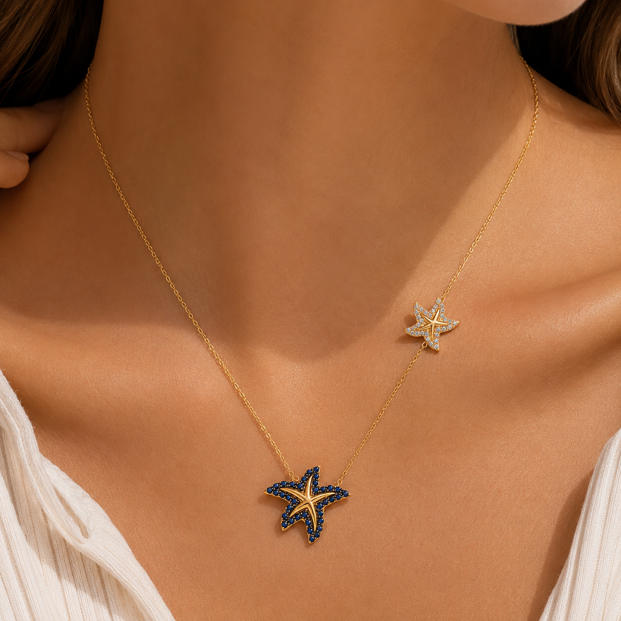 Sapphire & Diamond Starfish Necklace