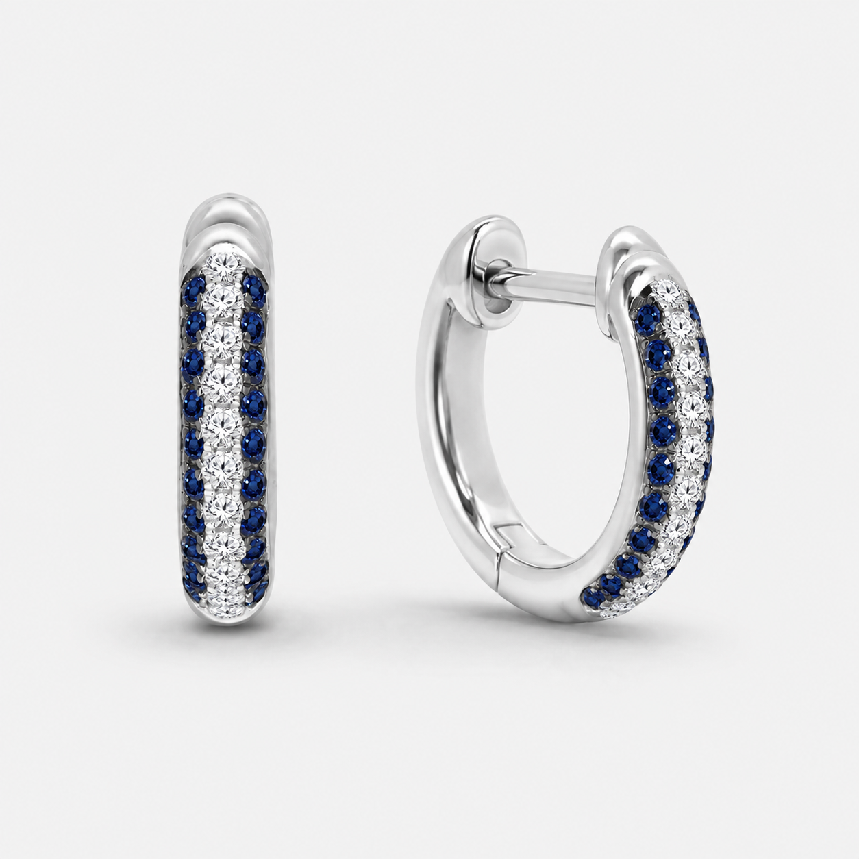 Trio Row Sapphire & Diamond Huggies Blue Sapphire