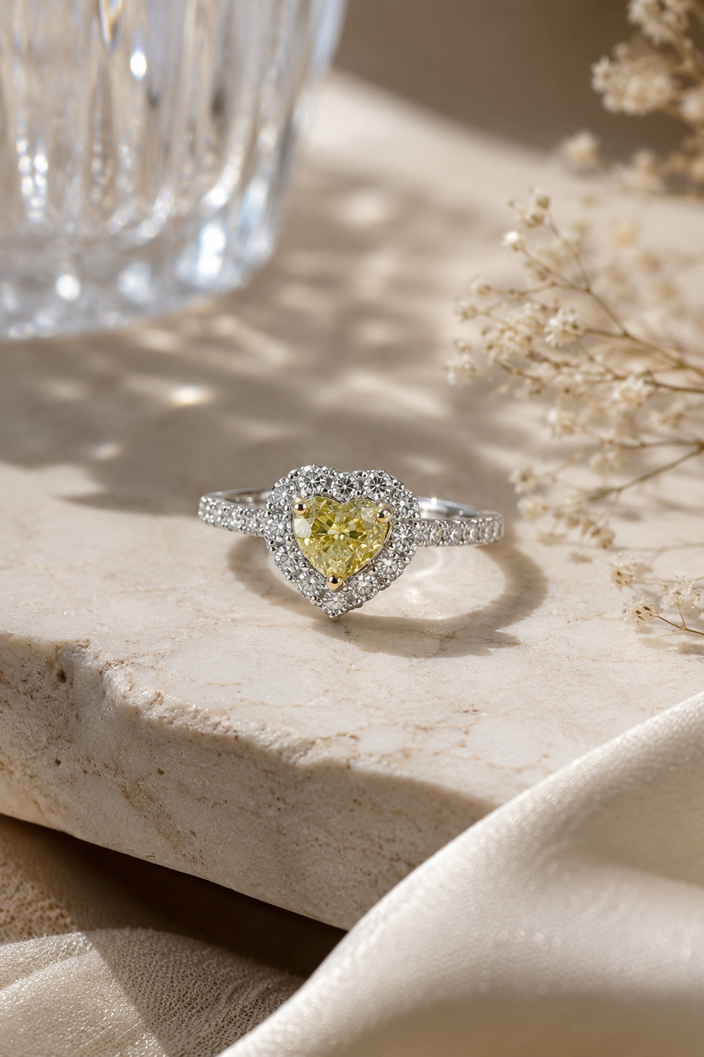 GIA Heart Cut Yellow & White Diamond Ring Yellow Diamond
