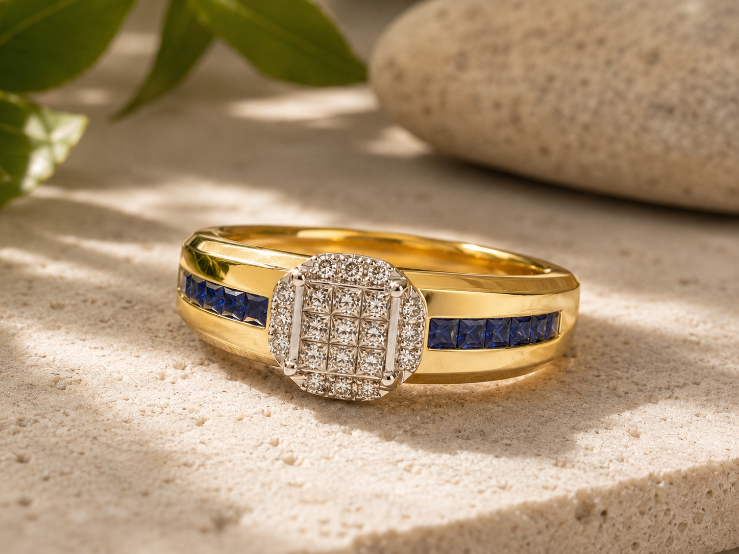 Diamond & Sapphire Mens Shield Ring