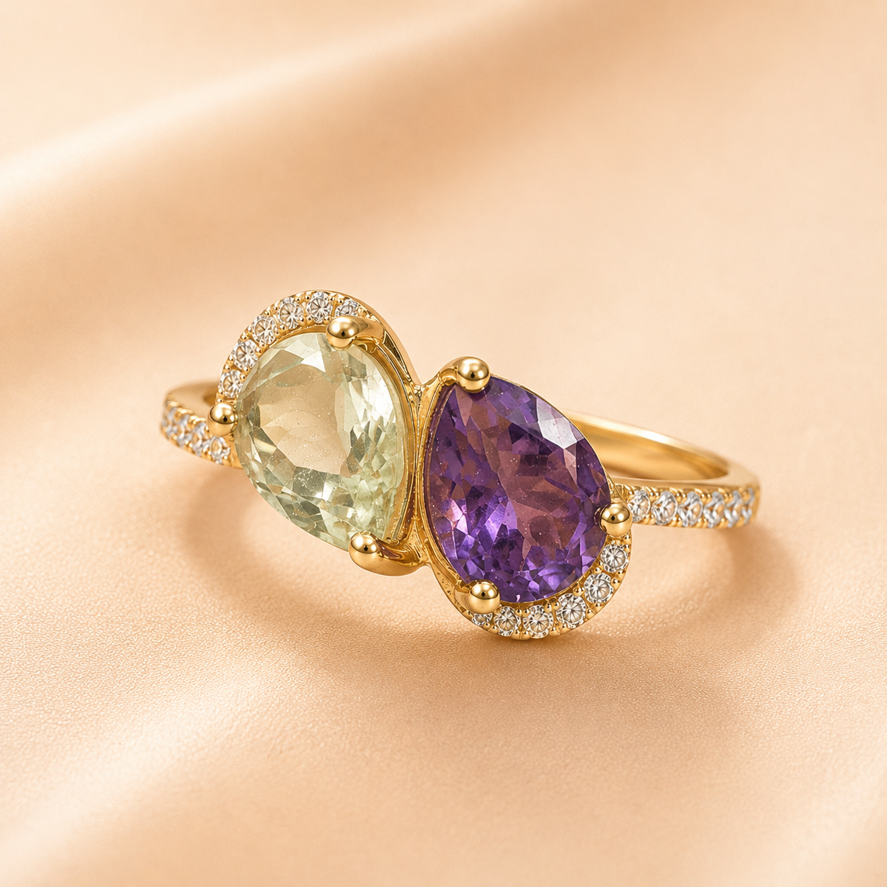 Dualing Amethyst Diamond Ring Amethyst