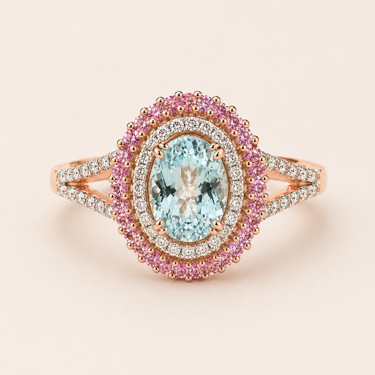 Rosewater Halo Aquamarine Ring Aquamarine