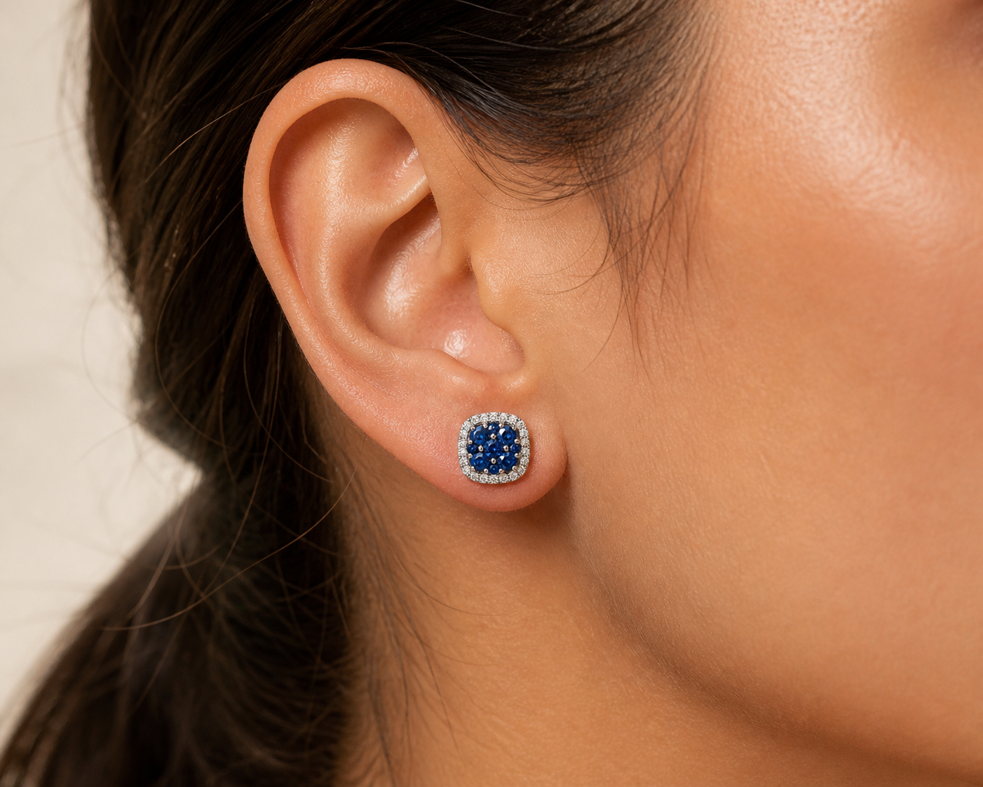 Blue Sapphire Mosaic Stud Earrings Blue Sapphire
