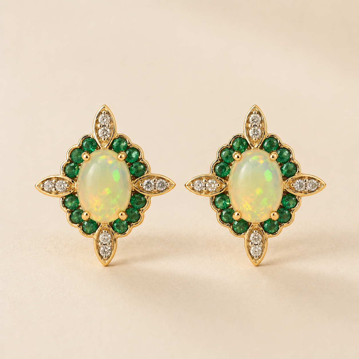 Ethereal Garden Opal & Emerald Studs opal