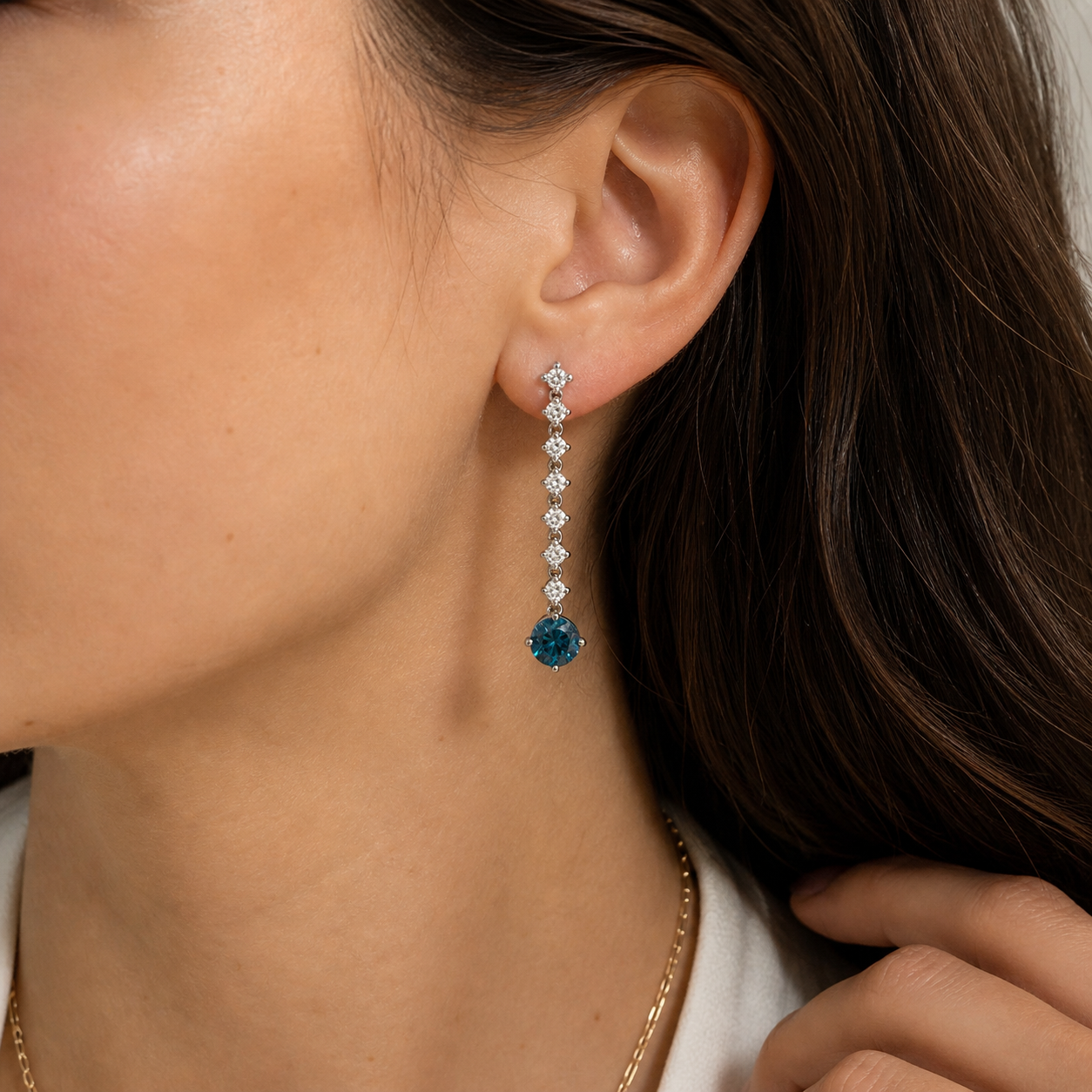 Graduated Blue Diamond Tennis Earrings blue diamond