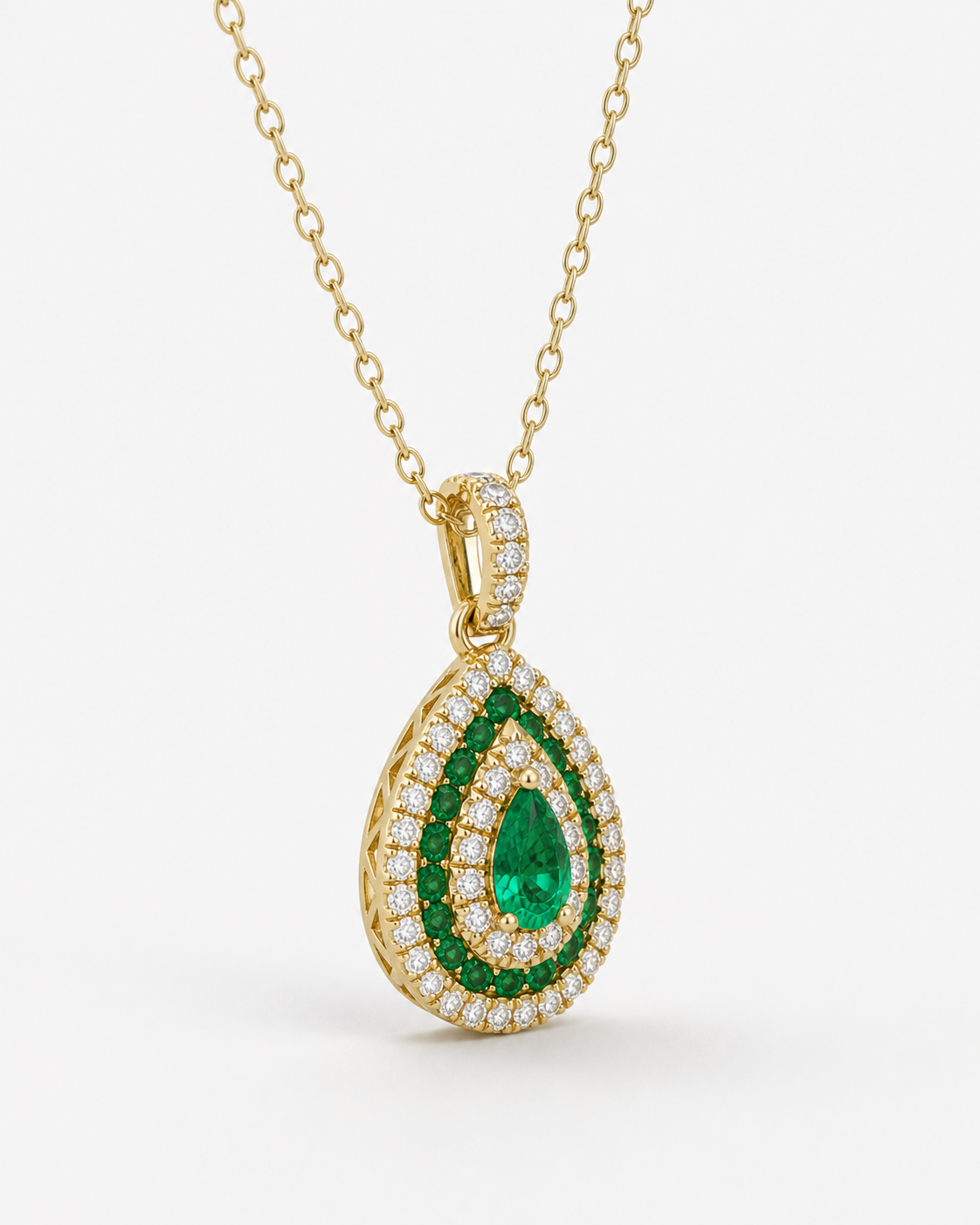 Emerald and White Diamond Teardop Necklace Emerald