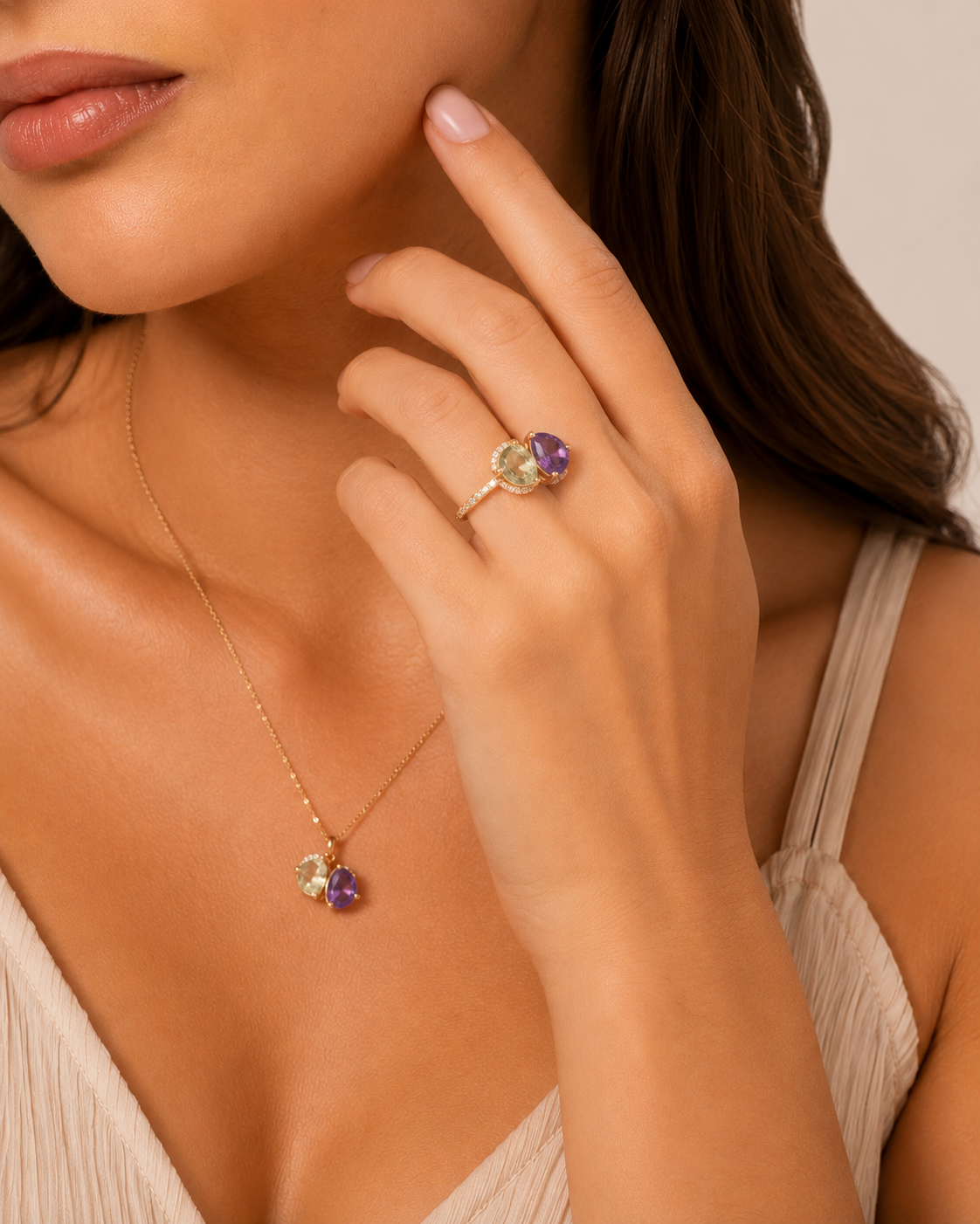 Dualing Amethyst Diamond Ring Amethyst