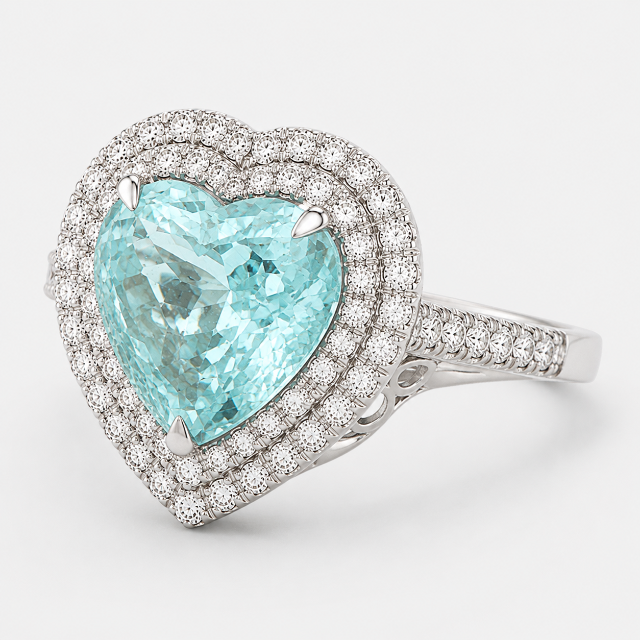 Certified Large Paraiba Heart & Diamond Ring