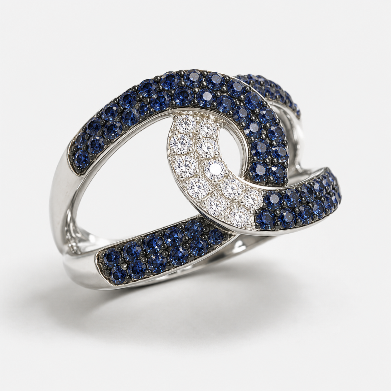 Interlocking Diamond & Sapphire Ring