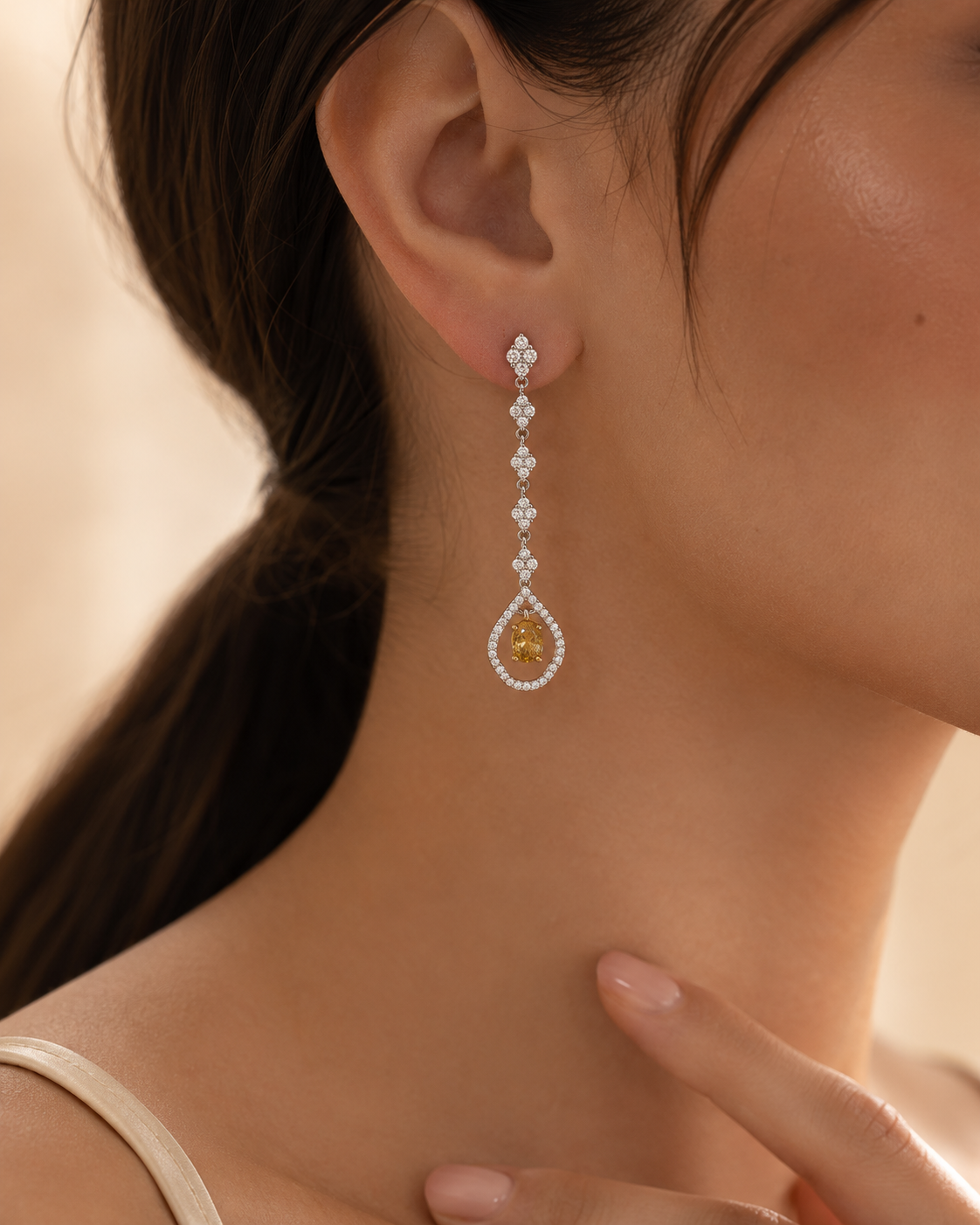 Yellow & White Diamond Tennis Earrings Yellow Diamond
