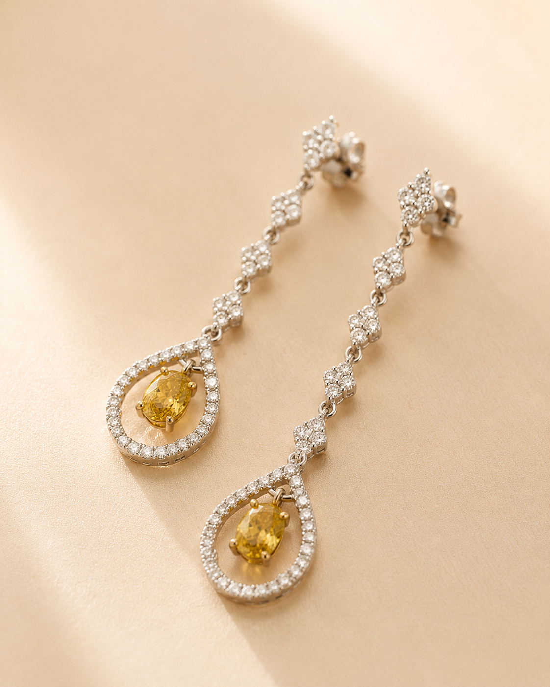 Yellow & White Diamond Tennis Earrings Yellow Diamond