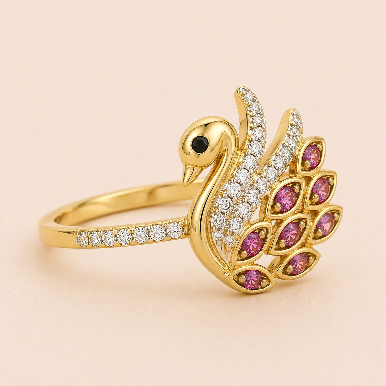 Pink Feathered Swan Ring KALLATI