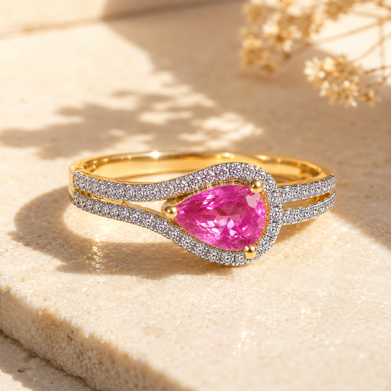 Budding Pink Sapphire Solitare Ring Pink Sapphire