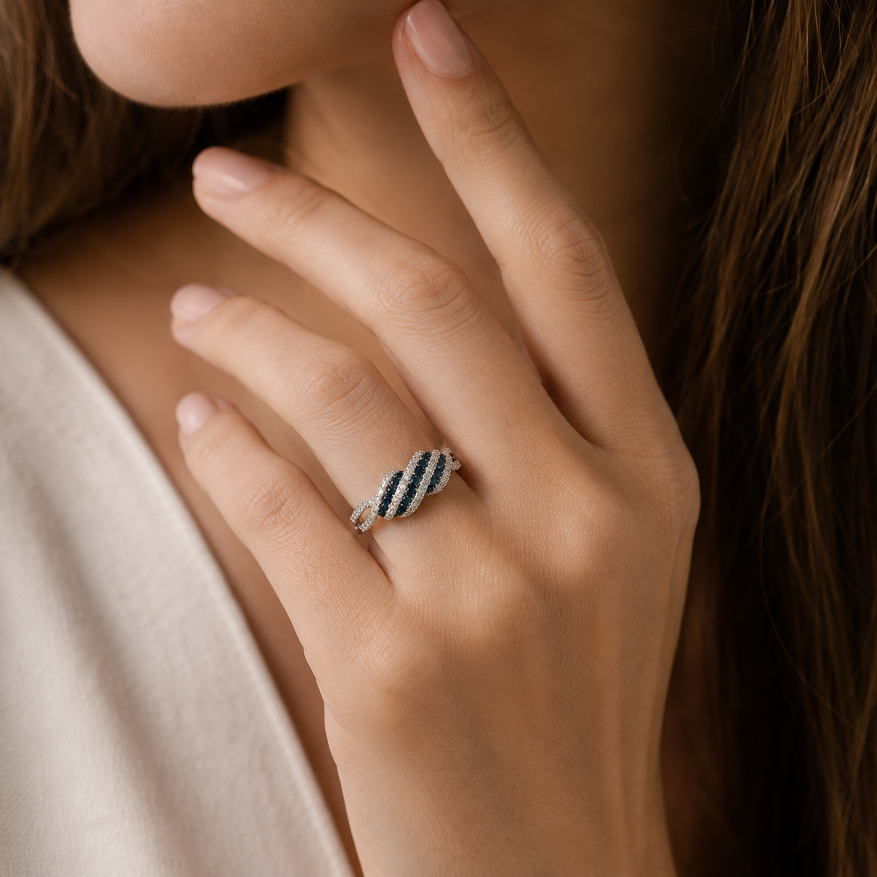 Crossing Waves Blue Diamond Ring blue diamond