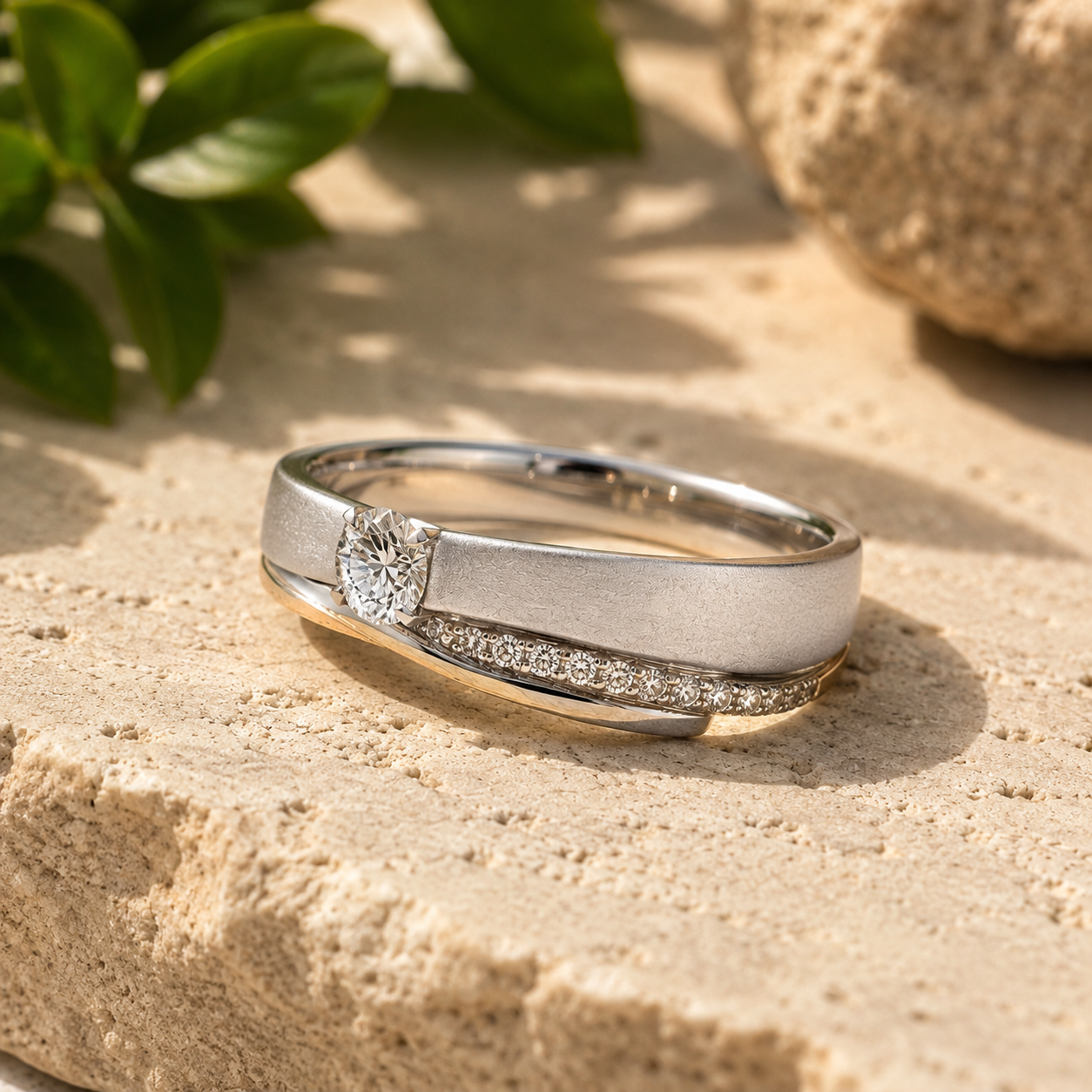 Solitaire Rose & White Gold Diamond Ring