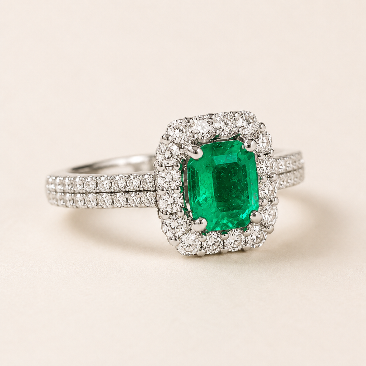 Cushion Cut Colombian Emerald Ring Emerald