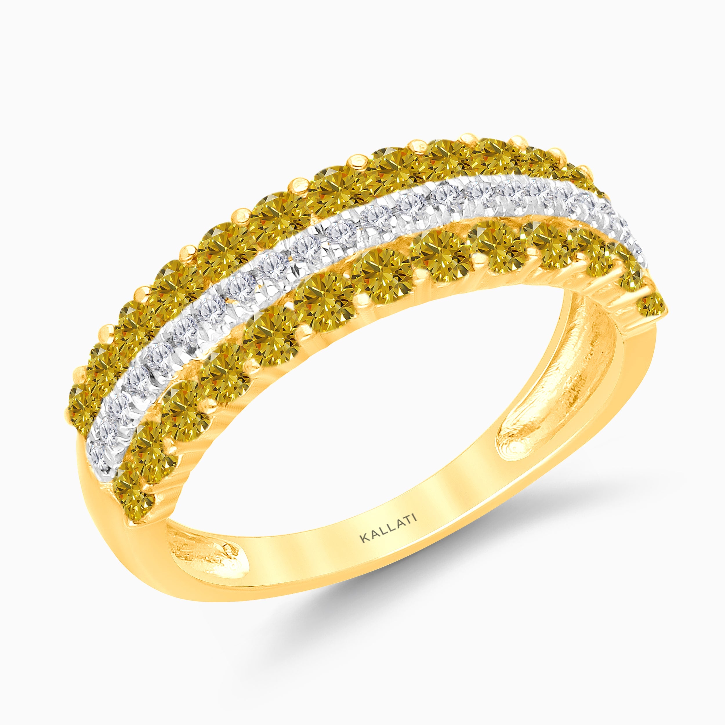 Yellow & White Diamond Pave Band Yellow Diamond