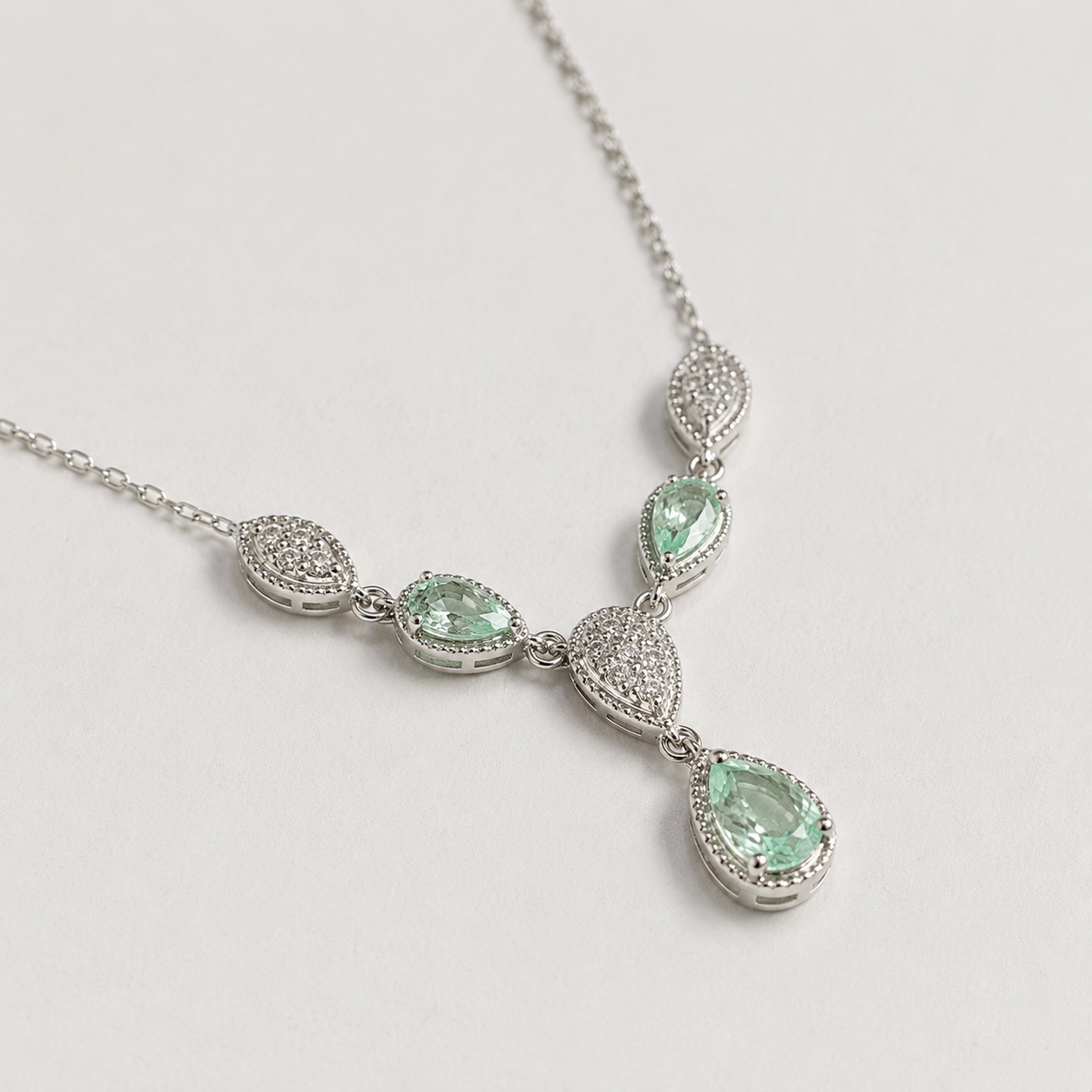 Seafoam Paraiba & Diamond Drop Necklace