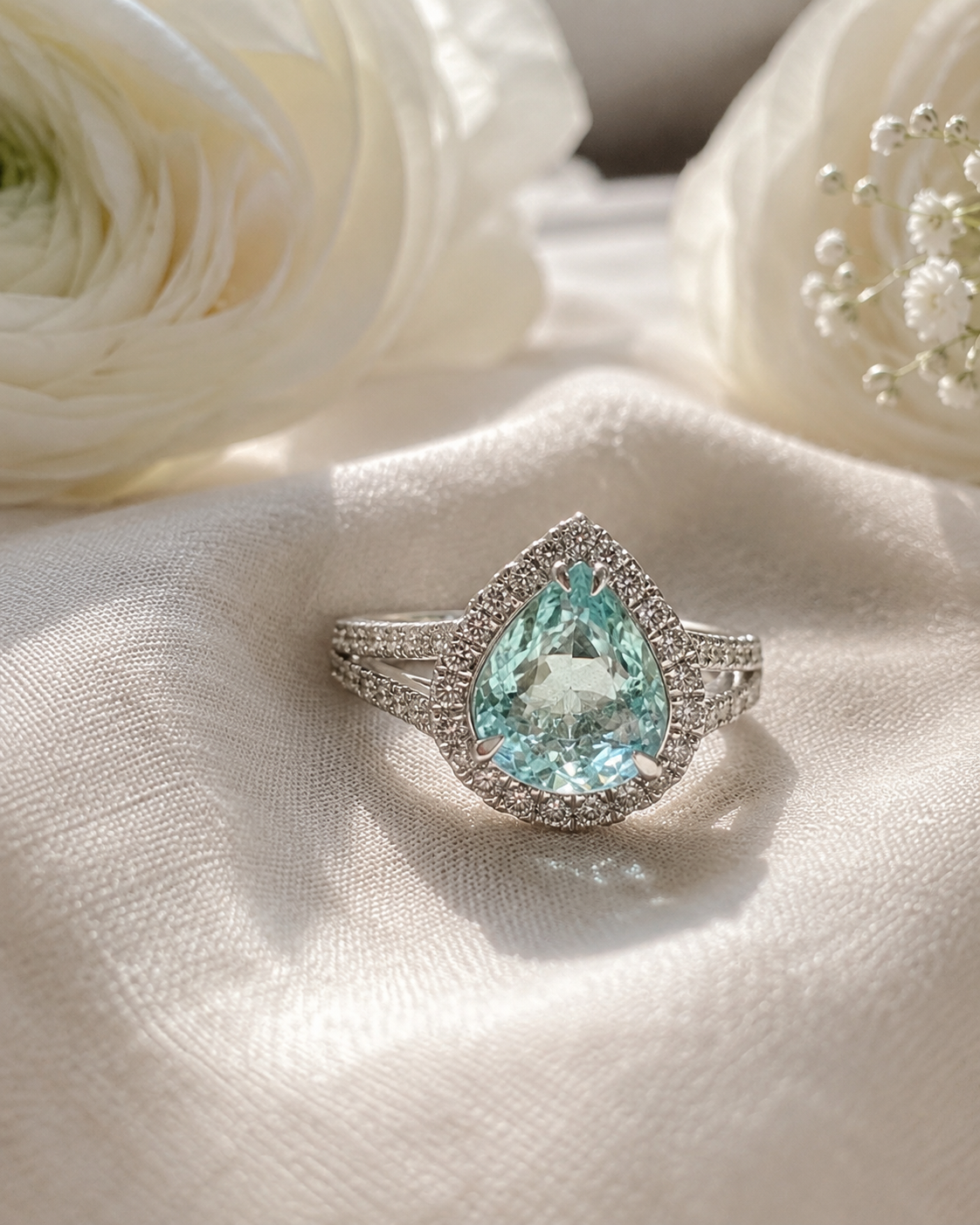Certified Sea Blue Paraiba & Diamond Ring