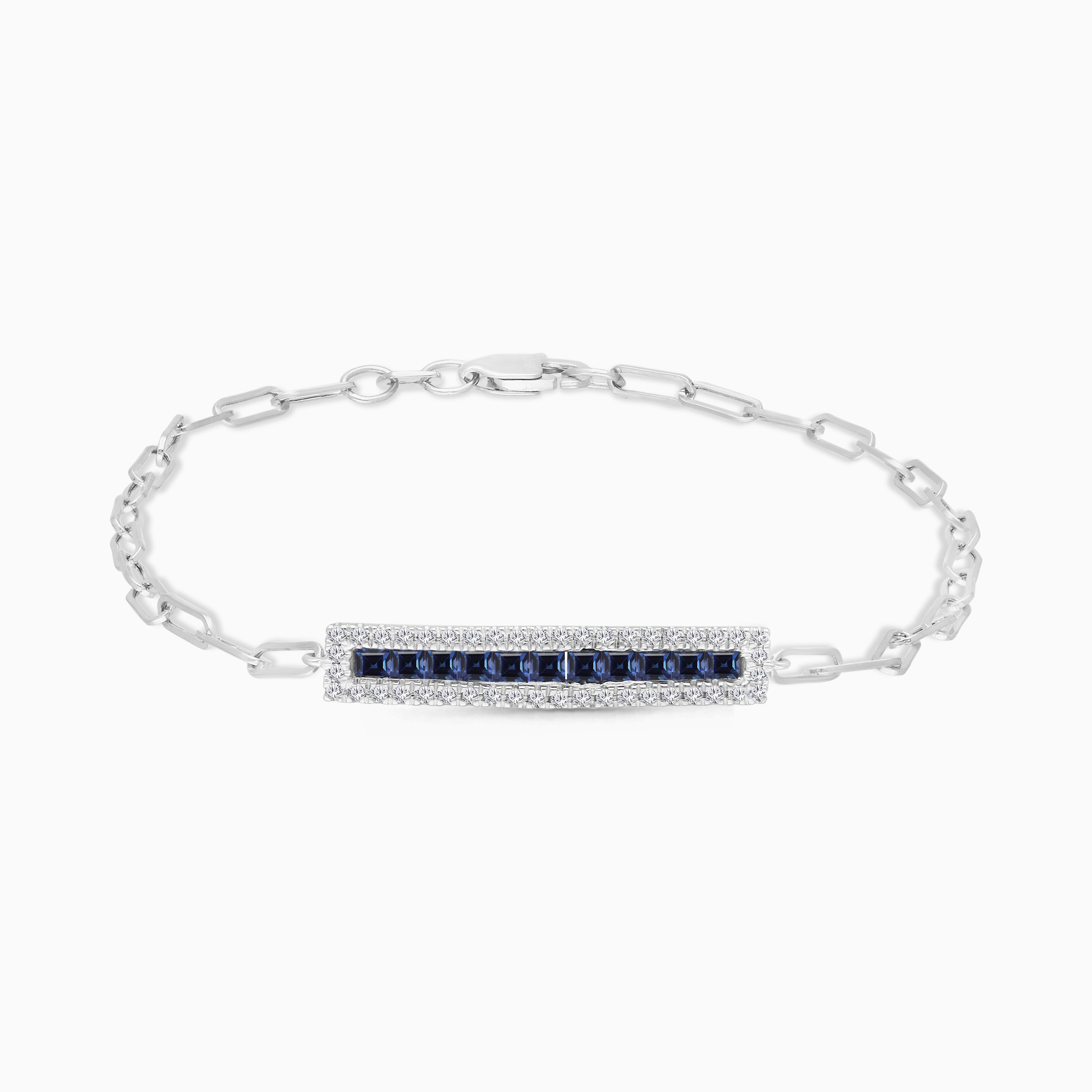 Baguette Blue Sapphire Diamond Chain Bracelet