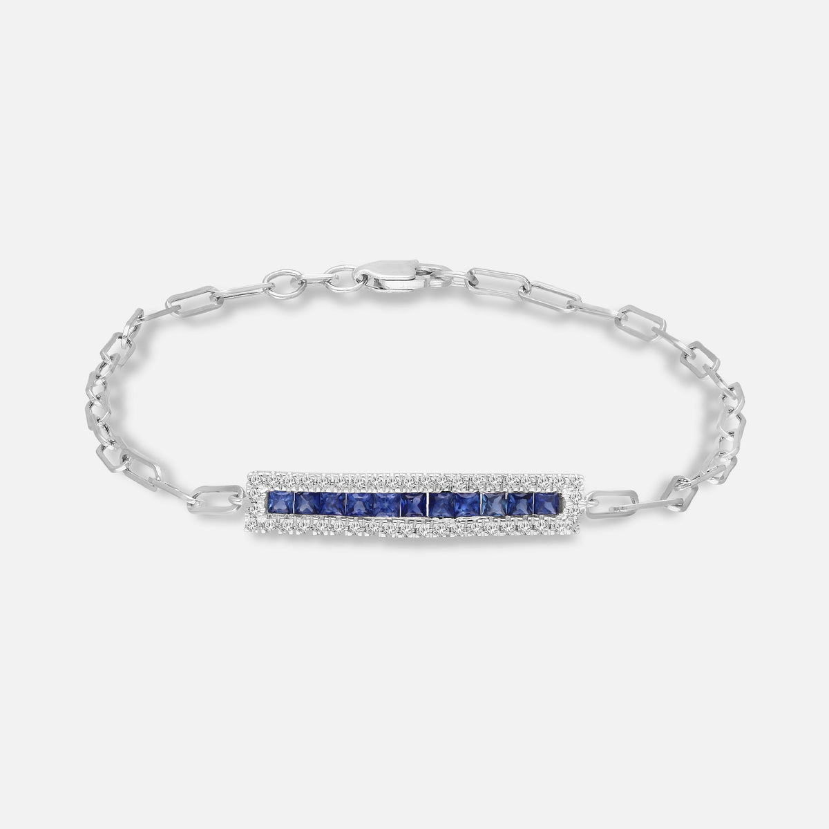 Baguette Blue Sapphire Diamond Chain Bracelet Blue Sapphire