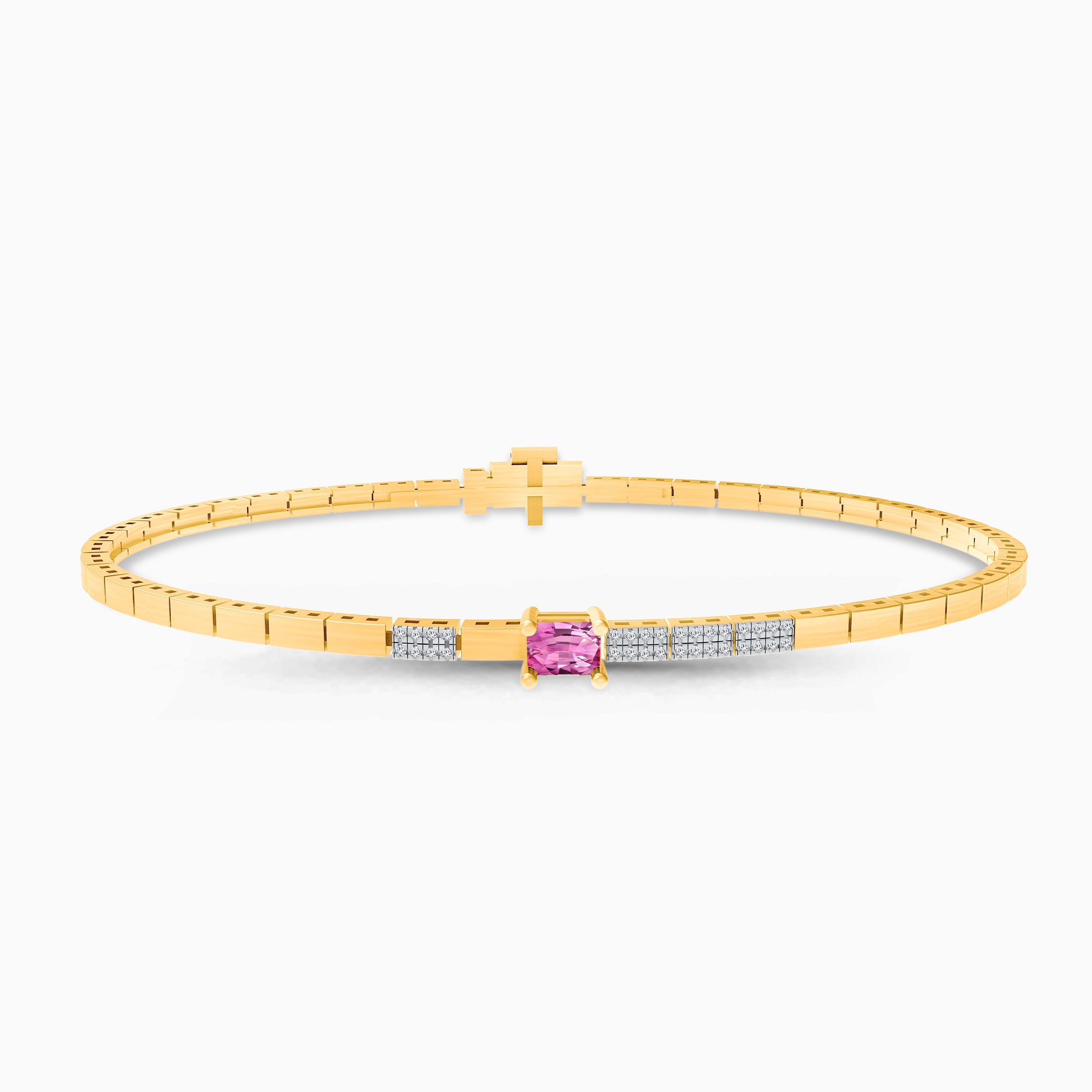 Pink Sapphire Diamond Square link Bracelet Pink Sapphire