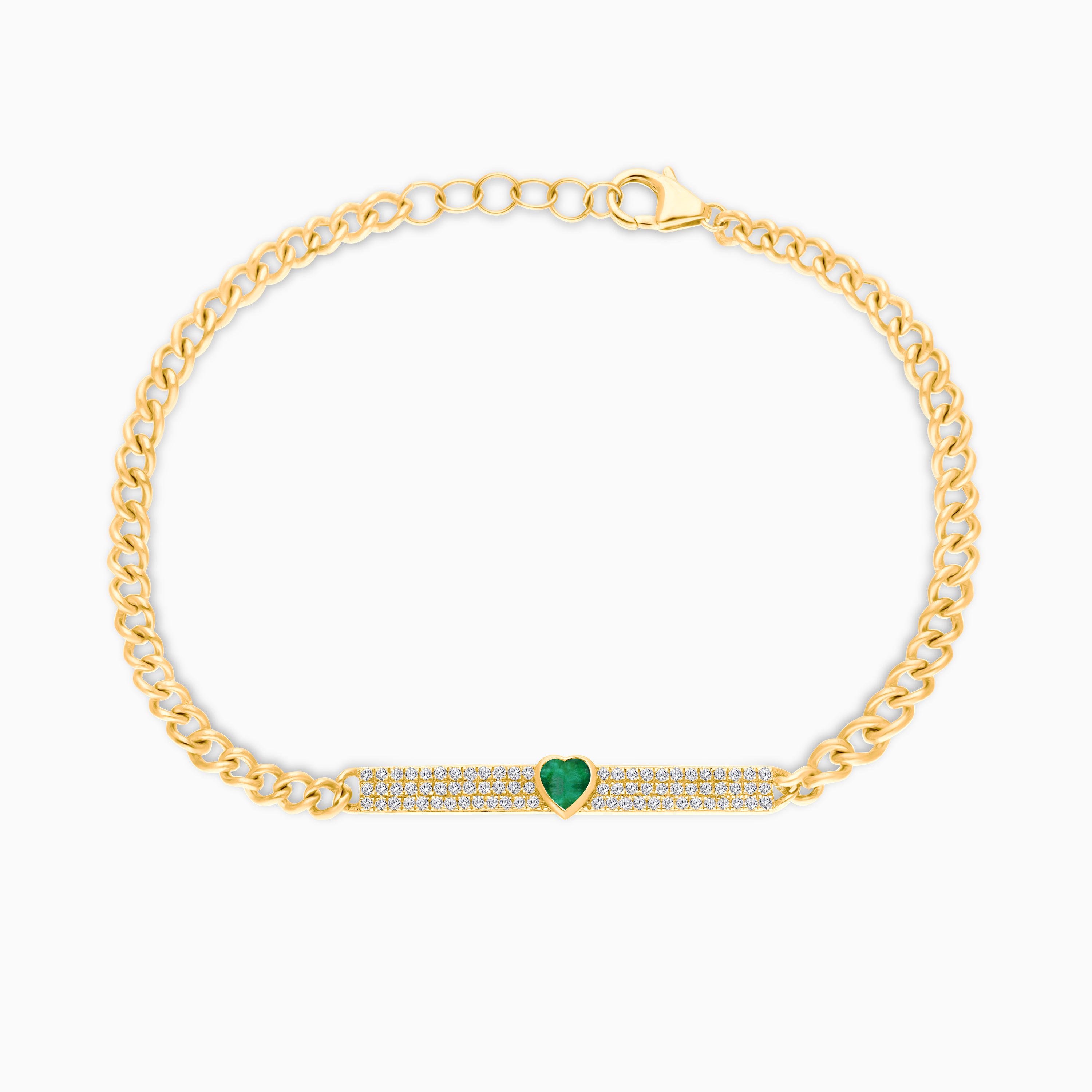 Emerald & Pave Diamond Heart Bracelet