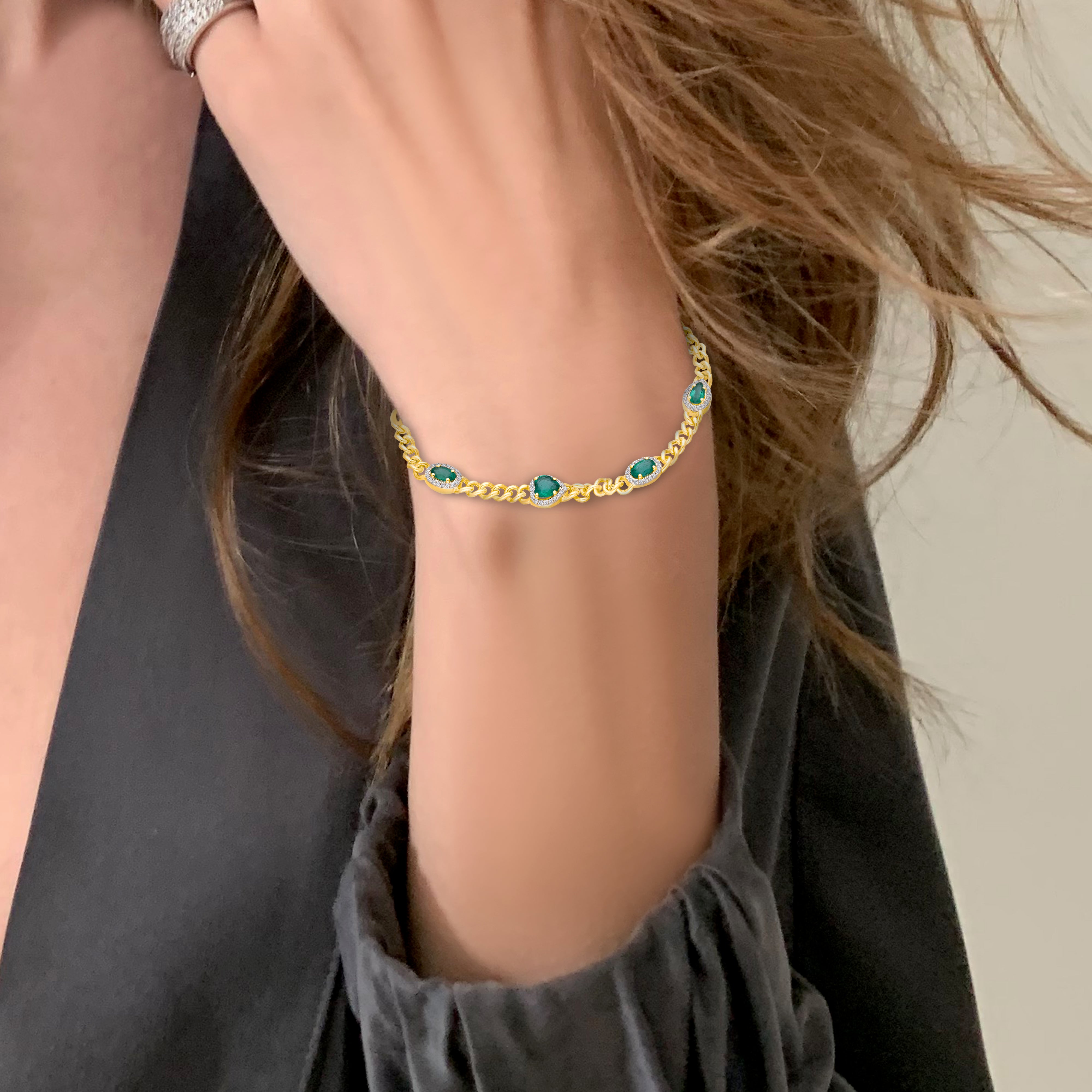 Multi Shaped Emerald & Diamond Bracelet
