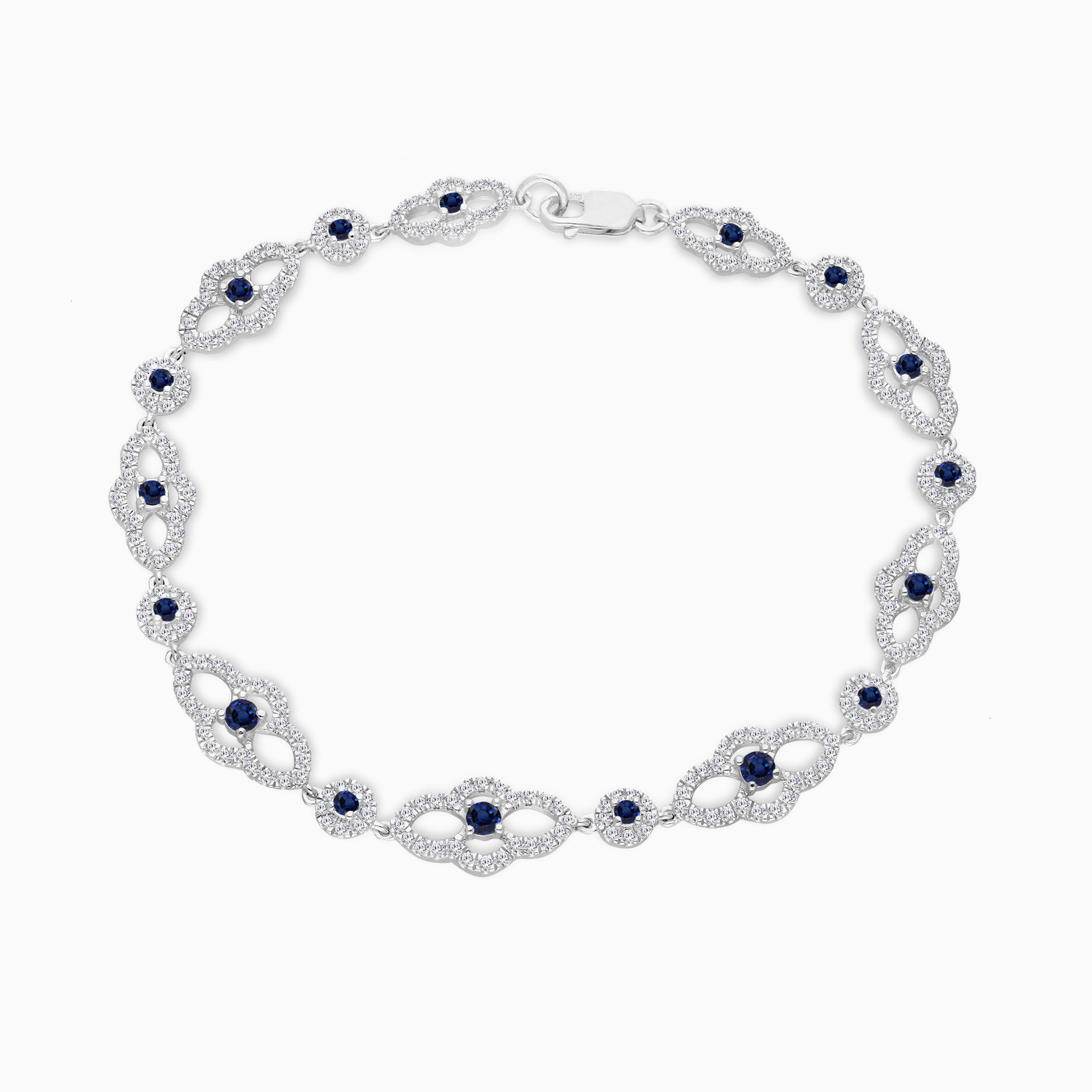 Blue Sapphire and White Diamond Open Link Tennis Bracelet