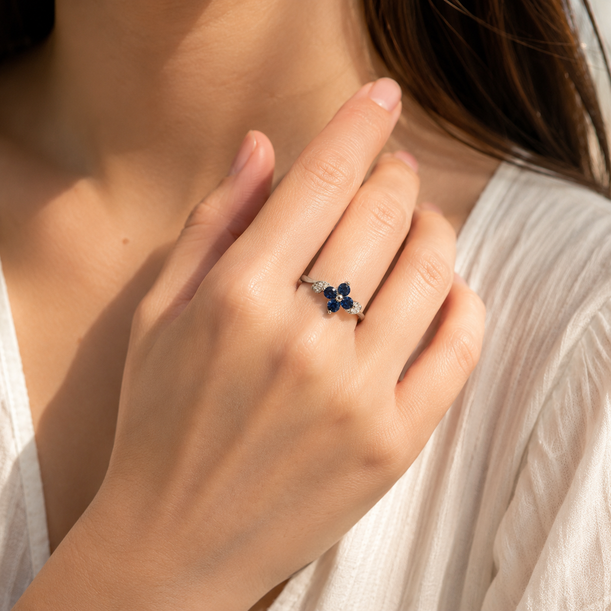 Baby Daisy Blue Sapphire and White Diamond Ring Blue Sapphire