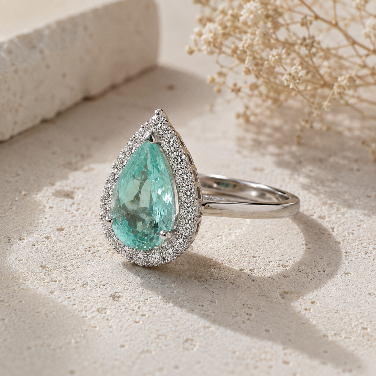 Certified Pear Pariaba & Diamond Ring
