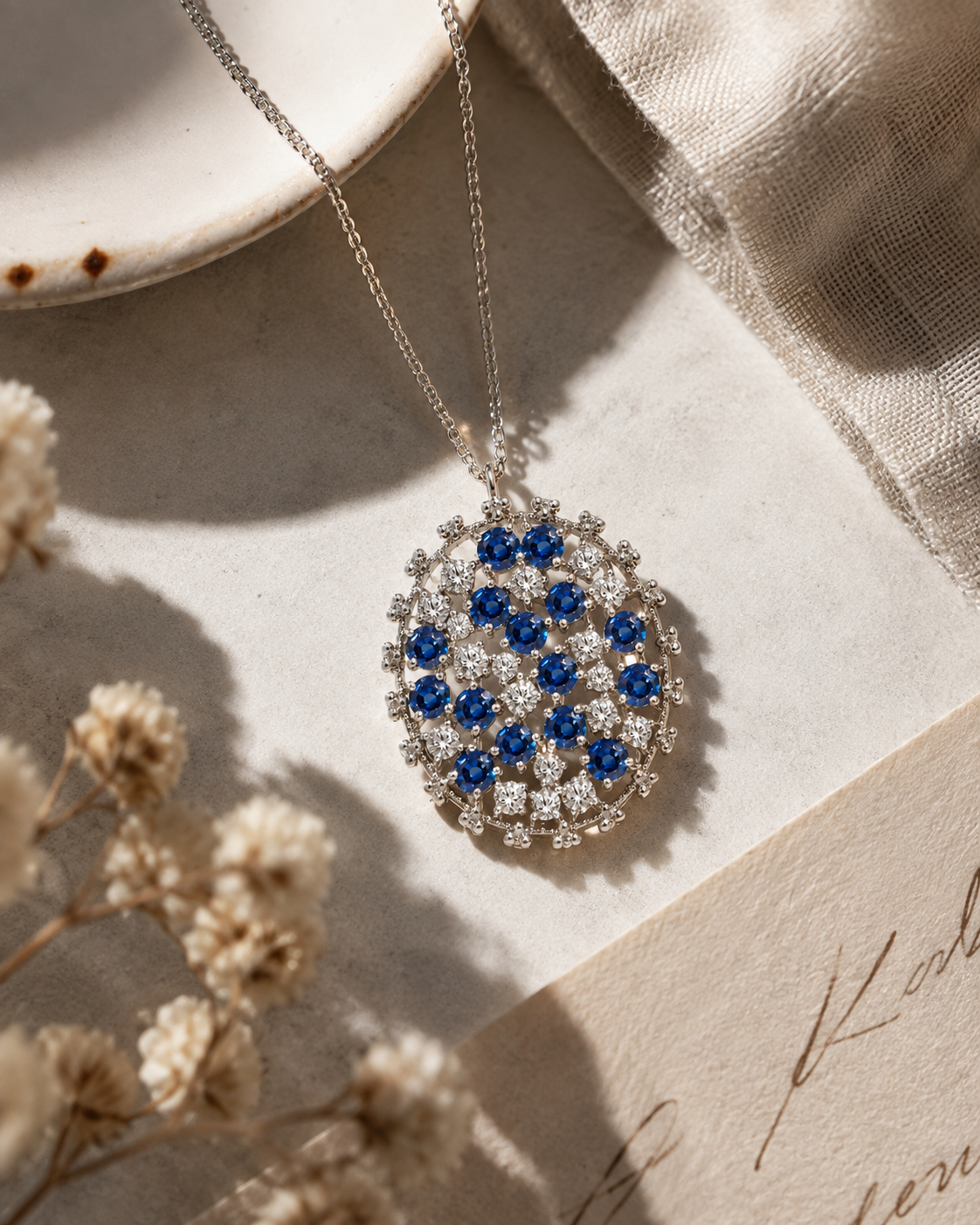 Night Sky Sapphire & Diamond Necklace Blue Sapphire