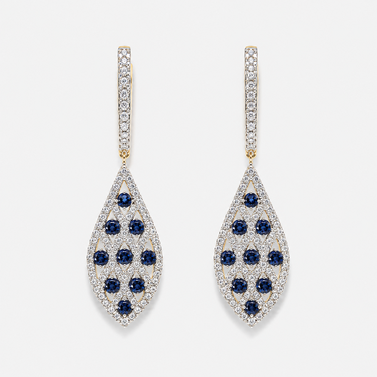 Spotted blue Sapphire & Diamond Dangle Huggies