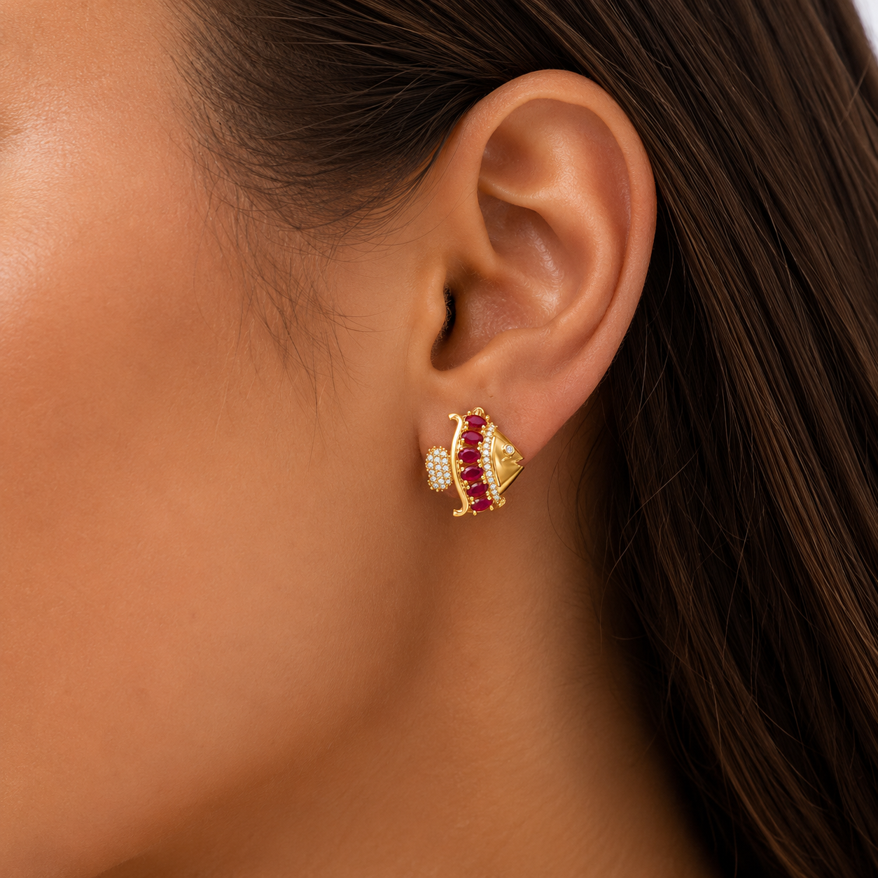Ruby & Diamond Idol Fish Studs