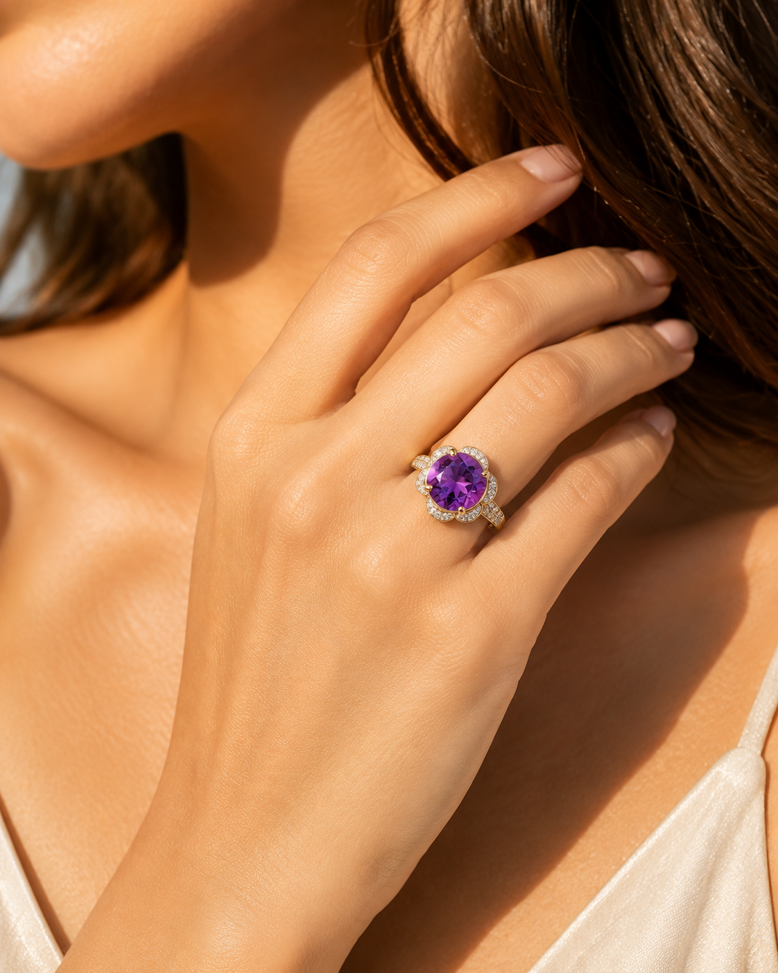 Bellflower Amethyst & Diamond Ring Amethyst