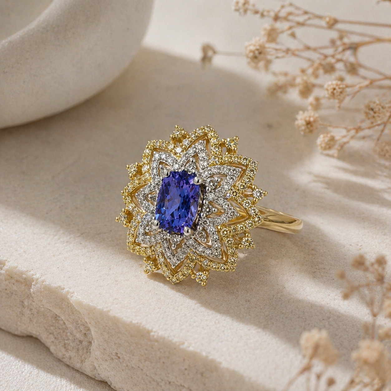 Renaissance Bold Floral Ring Tanzanite