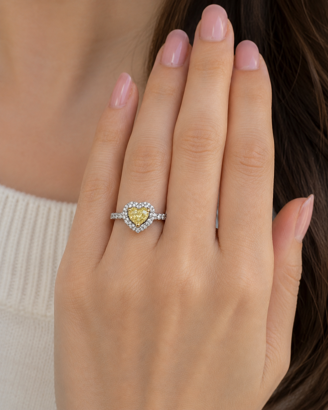 GIA Heart Cut Yellow & White Diamond Ring Yellow Diamond